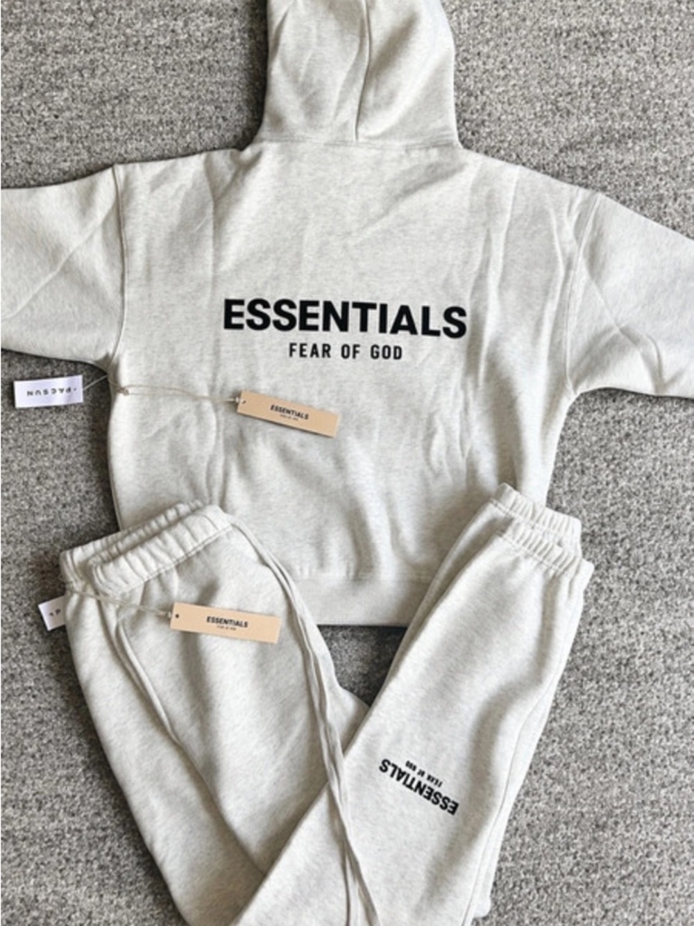 Fear of God Essentials Hoodie & Sweatpants Set in Light Gray/Cream
